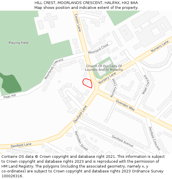 HILL CREST, MOORLANDS CRESCENT, HALIFAX, HX2 8AA: Location map and indicative extent of plot