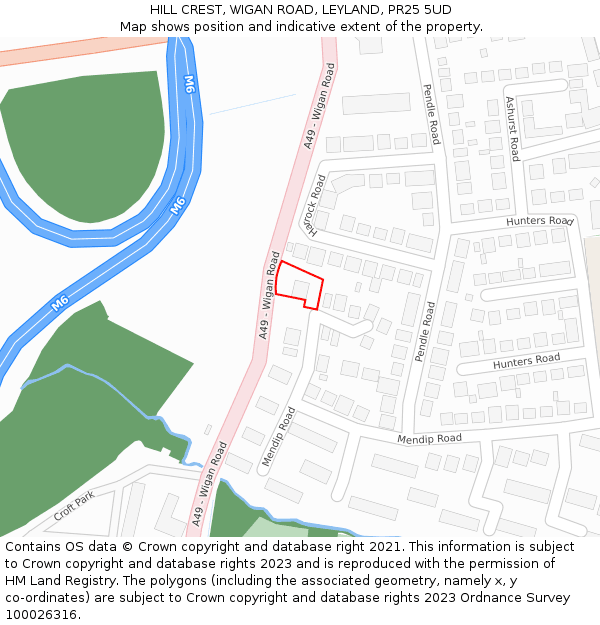 HILL CREST, WIGAN ROAD, LEYLAND, PR25 5UD: Location map and indicative extent of plot