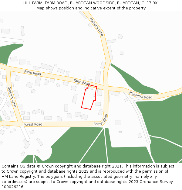 HILL FARM, FARM ROAD, RUARDEAN WOODSIDE, RUARDEAN, GL17 9XL: Location map and indicative extent of plot