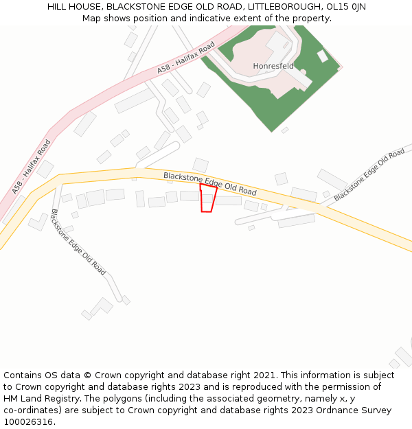 HILL HOUSE, BLACKSTONE EDGE OLD ROAD, LITTLEBOROUGH, OL15 0JN: Location map and indicative extent of plot