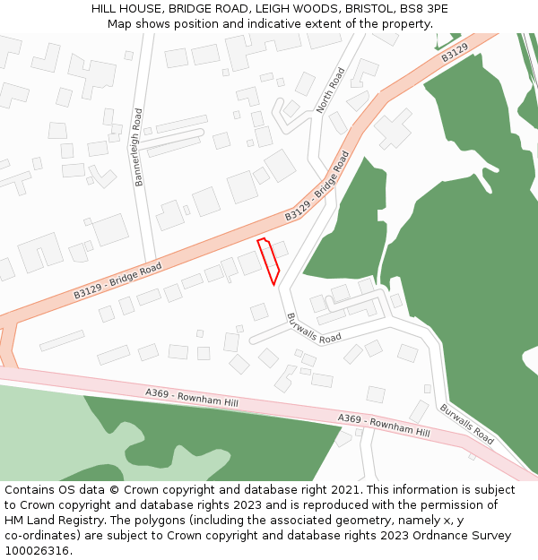 HILL HOUSE, BRIDGE ROAD, LEIGH WOODS, BRISTOL, BS8 3PE: Location map and indicative extent of plot