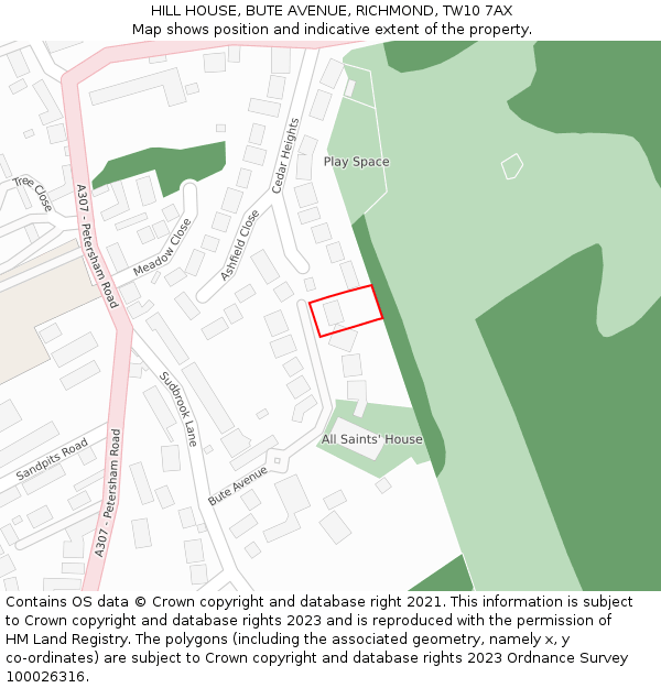 HILL HOUSE, BUTE AVENUE, RICHMOND, TW10 7AX: Location map and indicative extent of plot