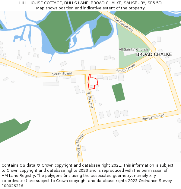 HILL HOUSE COTTAGE, BULLS LANE, BROAD CHALKE, SALISBURY, SP5 5DJ: Location map and indicative extent of plot