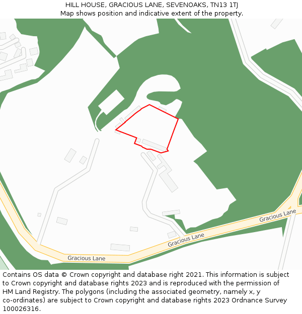 HILL HOUSE, GRACIOUS LANE, SEVENOAKS, TN13 1TJ: Location map and indicative extent of plot