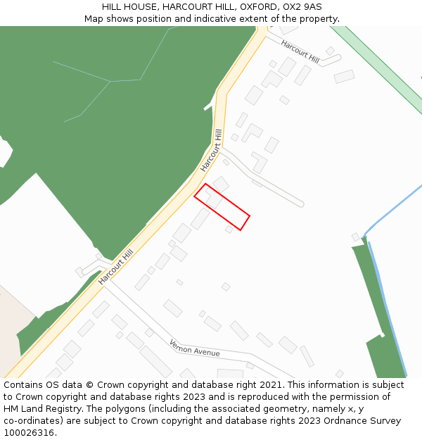 HILL HOUSE, HARCOURT HILL, OXFORD, OX2 9AS: Location map and indicative extent of plot