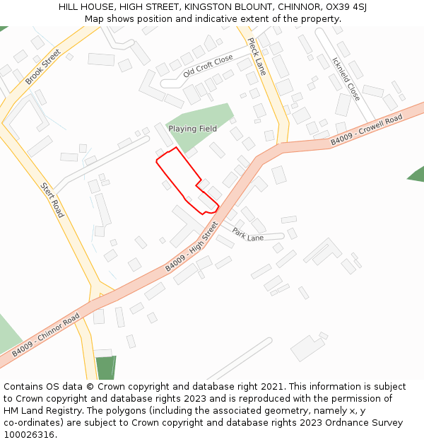 HILL HOUSE, HIGH STREET, KINGSTON BLOUNT, CHINNOR, OX39 4SJ: Location map and indicative extent of plot