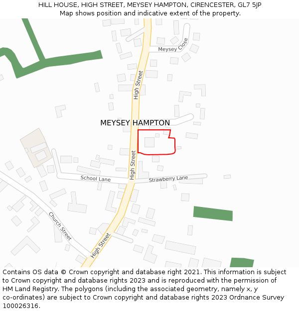 HILL HOUSE, HIGH STREET, MEYSEY HAMPTON, CIRENCESTER, GL7 5JP: Location map and indicative extent of plot