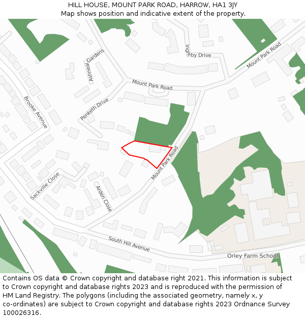 HILL HOUSE, MOUNT PARK ROAD, HARROW, HA1 3JY: Location map and indicative extent of plot