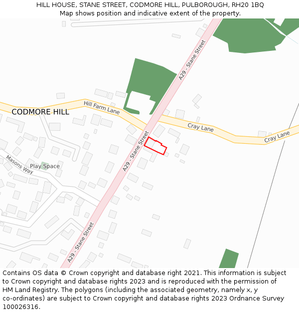 HILL HOUSE, STANE STREET, CODMORE HILL, PULBOROUGH, RH20 1BQ: Location map and indicative extent of plot