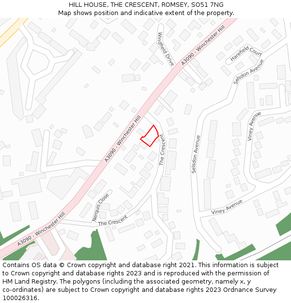 HILL HOUSE, THE CRESCENT, ROMSEY, SO51 7NG: Location map and indicative extent of plot