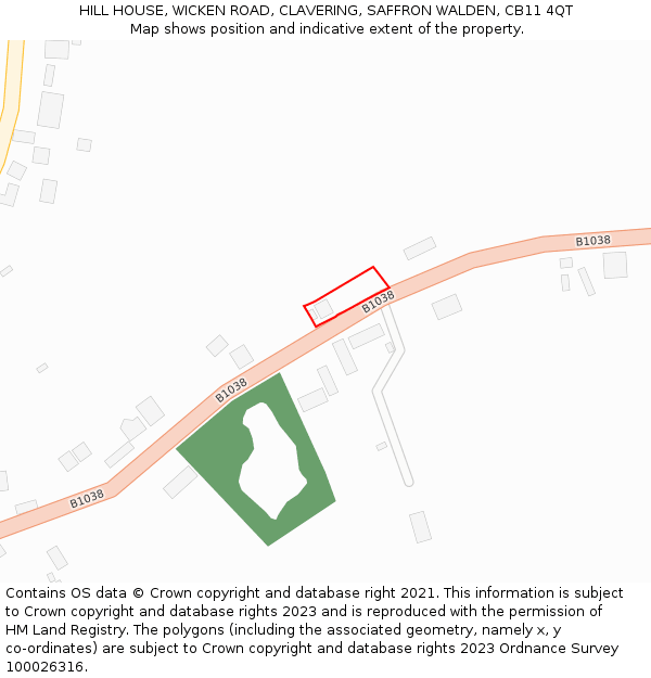 HILL HOUSE, WICKEN ROAD, CLAVERING, SAFFRON WALDEN, CB11 4QT: Location map and indicative extent of plot