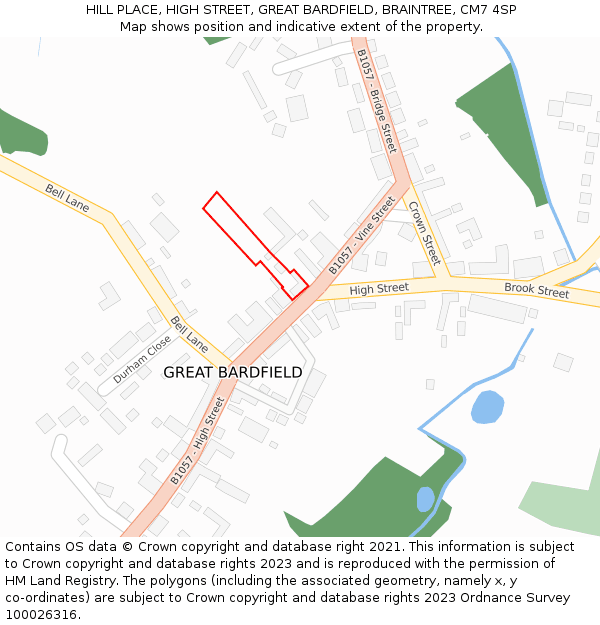 HILL PLACE, HIGH STREET, GREAT BARDFIELD, BRAINTREE, CM7 4SP: Location map and indicative extent of plot