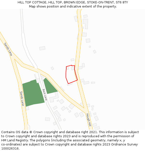 HILL TOP COTTAGE, HILL TOP, BROWN EDGE, STOKE-ON-TRENT, ST6 8TY: Location map and indicative extent of plot