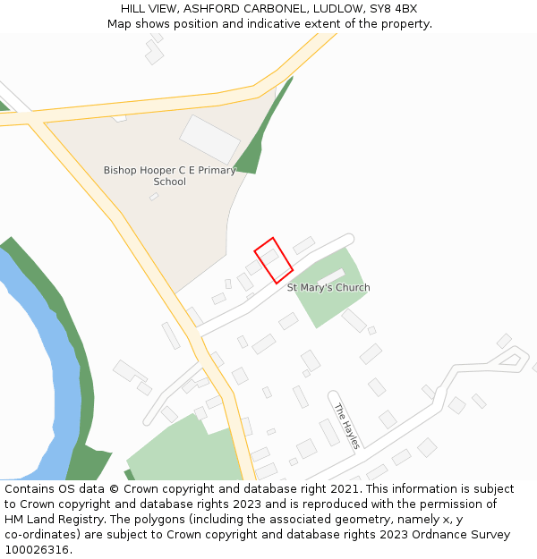 HILL VIEW, ASHFORD CARBONEL, LUDLOW, SY8 4BX: Location map and indicative extent of plot