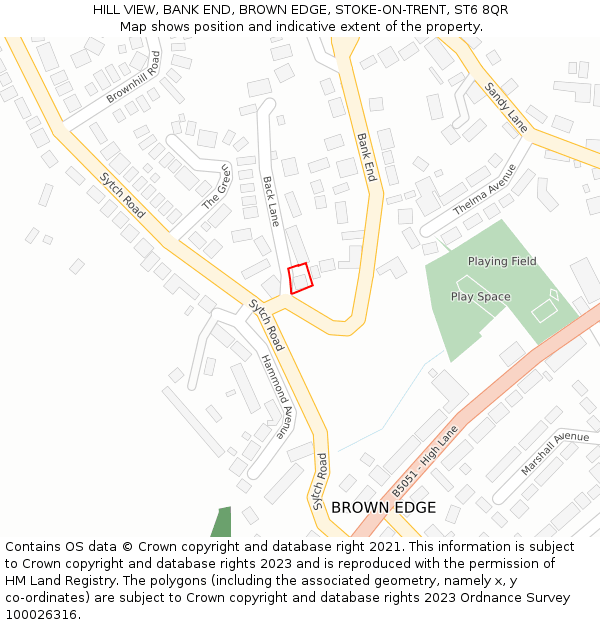 HILL VIEW, BANK END, BROWN EDGE, STOKE-ON-TRENT, ST6 8QR: Location map and indicative extent of plot