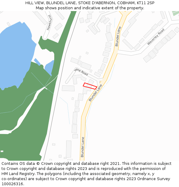 HILL VIEW, BLUNDEL LANE, STOKE D'ABERNON, COBHAM, KT11 2SP: Location map and indicative extent of plot