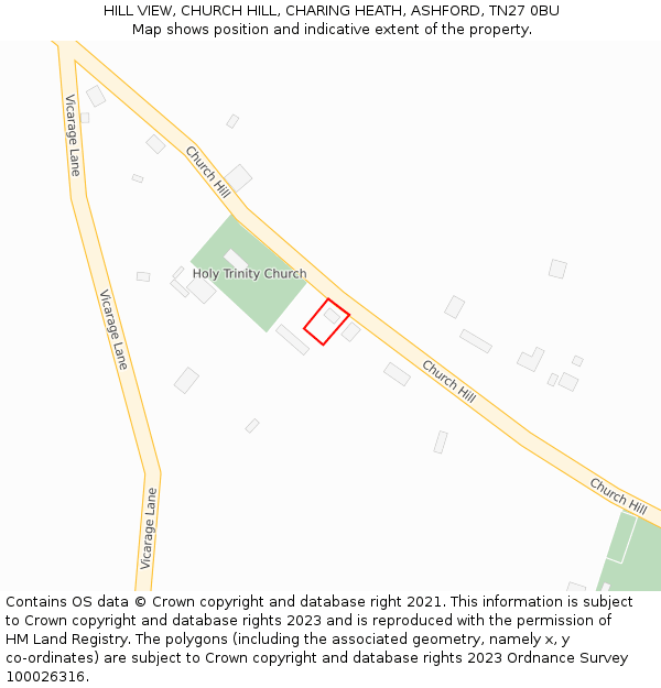 HILL VIEW, CHURCH HILL, CHARING HEATH, ASHFORD, TN27 0BU: Location map and indicative extent of plot