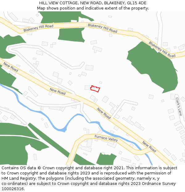 HILL VIEW COTTAGE, NEW ROAD, BLAKENEY, GL15 4DE: Location map and indicative extent of plot