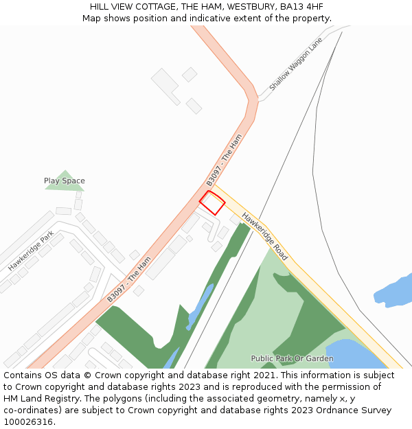 HILL VIEW COTTAGE, THE HAM, WESTBURY, BA13 4HF: Location map and indicative extent of plot