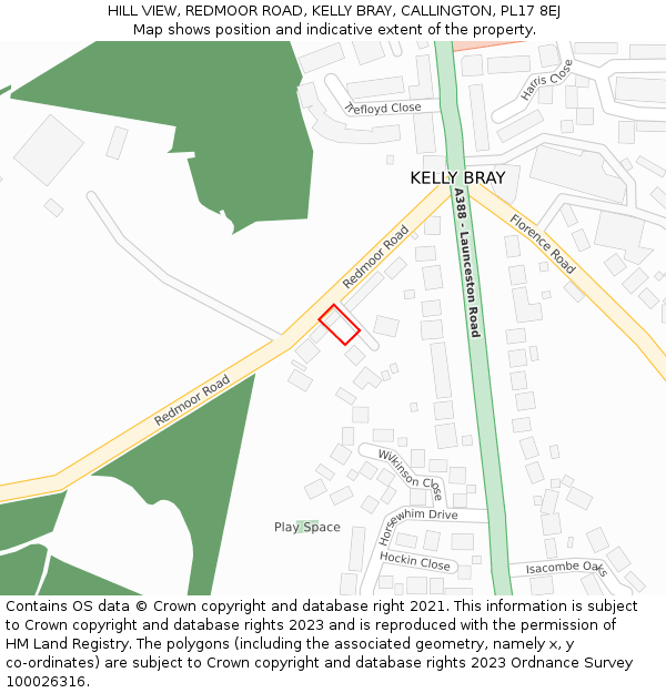 HILL VIEW, REDMOOR ROAD, KELLY BRAY, CALLINGTON, PL17 8EJ: Location map and indicative extent of plot