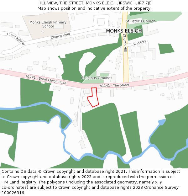HILL VIEW, THE STREET, MONKS ELEIGH, IPSWICH, IP7 7JE: Location map and indicative extent of plot