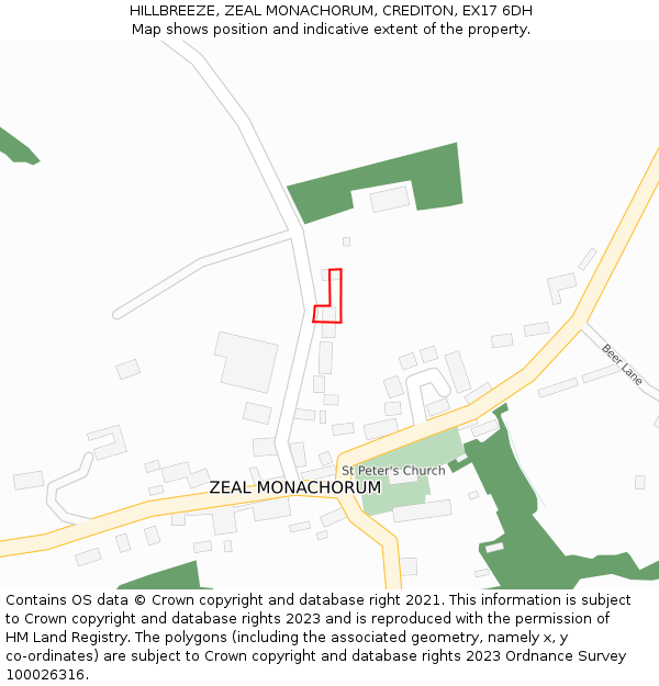 HILLBREEZE, ZEAL MONACHORUM, CREDITON, EX17 6DH: Location map and indicative extent of plot
