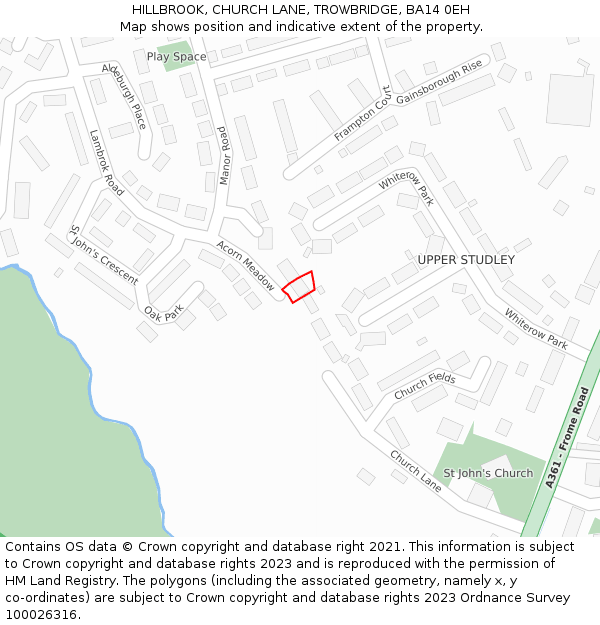 HILLBROOK, CHURCH LANE, TROWBRIDGE, BA14 0EH: Location map and indicative extent of plot