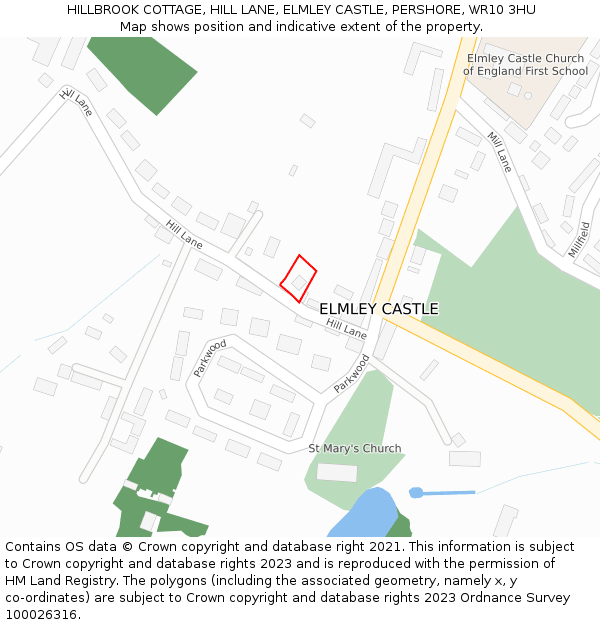 HILLBROOK COTTAGE, HILL LANE, ELMLEY CASTLE, PERSHORE, WR10 3HU: Location map and indicative extent of plot