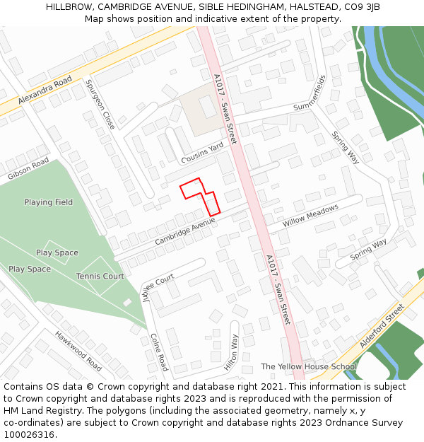 HILLBROW, CAMBRIDGE AVENUE, SIBLE HEDINGHAM, HALSTEAD, CO9 3JB: Location map and indicative extent of plot