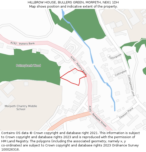 HILLBROW HOUSE, BULLERS GREEN, MORPETH, NE61 1DH: Location map and indicative extent of plot