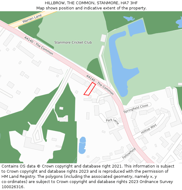 HILLBROW, THE COMMON, STANMORE, HA7 3HF: Location map and indicative extent of plot