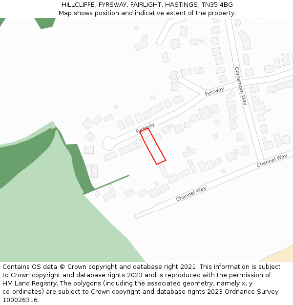 HILLCLIFFE, FYRSWAY, FAIRLIGHT, HASTINGS, TN35 4BG: Location map and indicative extent of plot