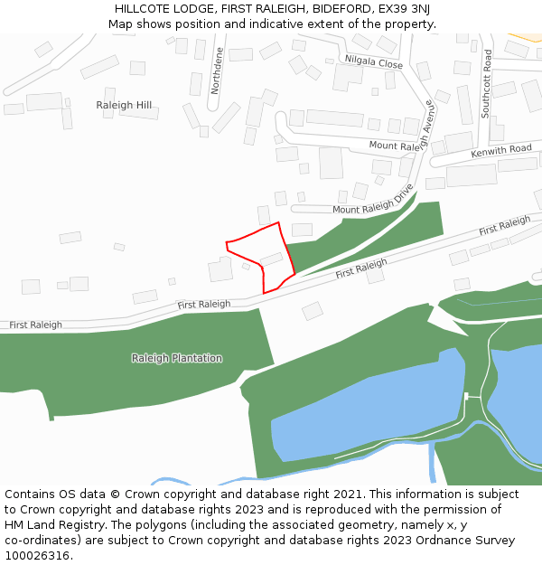 HILLCOTE LODGE, FIRST RALEIGH, BIDEFORD, EX39 3NJ: Location map and indicative extent of plot