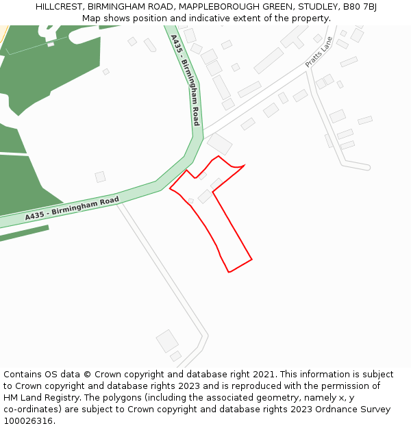 HILLCREST, BIRMINGHAM ROAD, MAPPLEBOROUGH GREEN, STUDLEY, B80 7BJ: Location map and indicative extent of plot