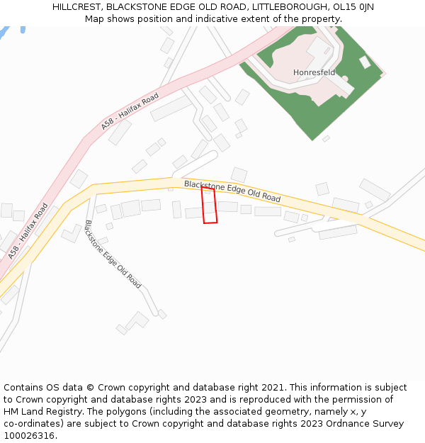HILLCREST, BLACKSTONE EDGE OLD ROAD, LITTLEBOROUGH, OL15 0JN: Location map and indicative extent of plot