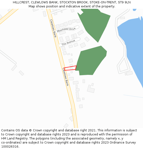 HILLCREST, CLEWLOWS BANK, STOCKTON BROOK, STOKE-ON-TRENT, ST9 9LN: Location map and indicative extent of plot