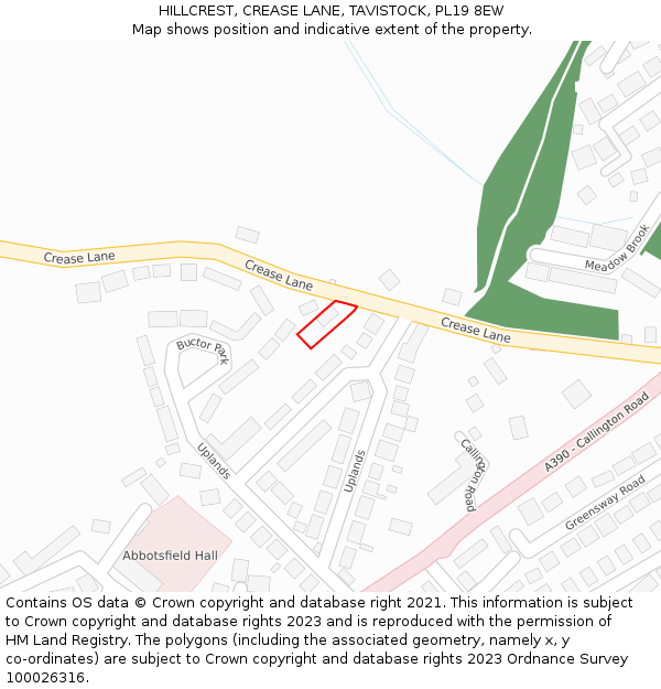 HILLCREST, CREASE LANE, TAVISTOCK, PL19 8EW: Location map and indicative extent of plot
