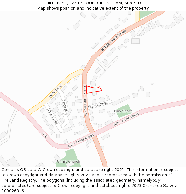 HILLCREST, EAST STOUR, GILLINGHAM, SP8 5LD: Location map and indicative extent of plot