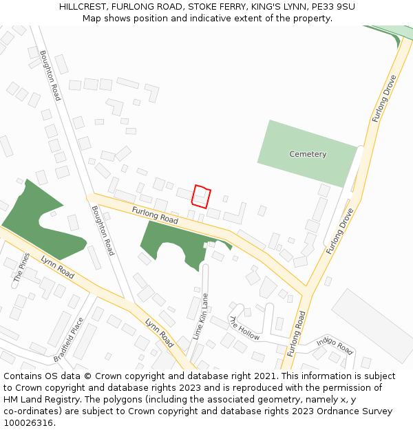 HILLCREST, FURLONG ROAD, STOKE FERRY, KING'S LYNN, PE33 9SU: Location map and indicative extent of plot