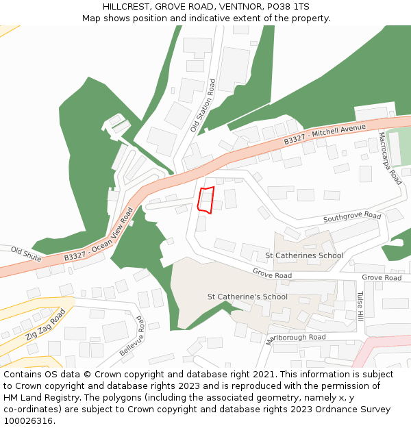 HILLCREST, GROVE ROAD, VENTNOR, PO38 1TS: Location map and indicative extent of plot