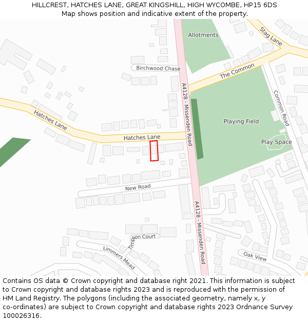 HILLCREST, HATCHES LANE, GREAT KINGSHILL, HIGH WYCOMBE, HP15 6DS: Location map and indicative extent of plot