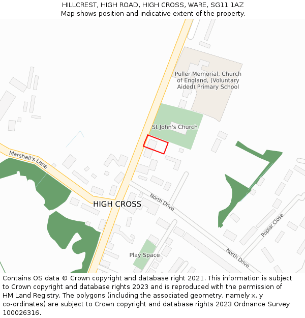 HILLCREST, HIGH ROAD, HIGH CROSS, WARE, SG11 1AZ: Location map and indicative extent of plot