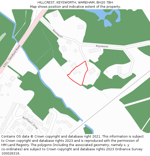 HILLCREST, KEYSWORTH, WAREHAM, BH20 7BH: Location map and indicative extent of plot