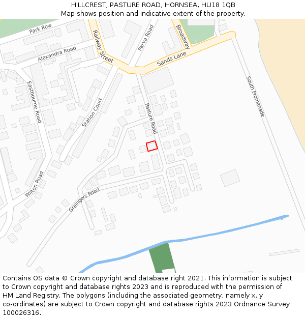 HILLCREST, PASTURE ROAD, HORNSEA, HU18 1QB: Location map and indicative extent of plot