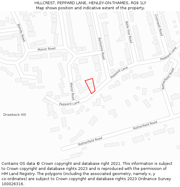 HILLCREST, PEPPARD LANE, HENLEY-ON-THAMES, RG9 1LY: Location map and indicative extent of plot