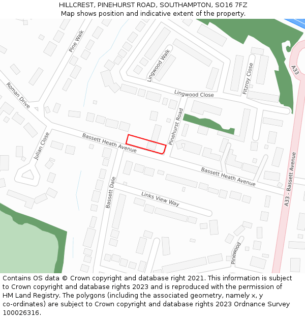 HILLCREST, PINEHURST ROAD, SOUTHAMPTON, SO16 7FZ: Location map and indicative extent of plot