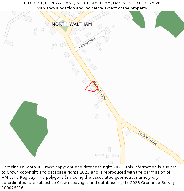 HILLCREST, POPHAM LANE, NORTH WALTHAM, BASINGSTOKE, RG25 2BE: Location map and indicative extent of plot