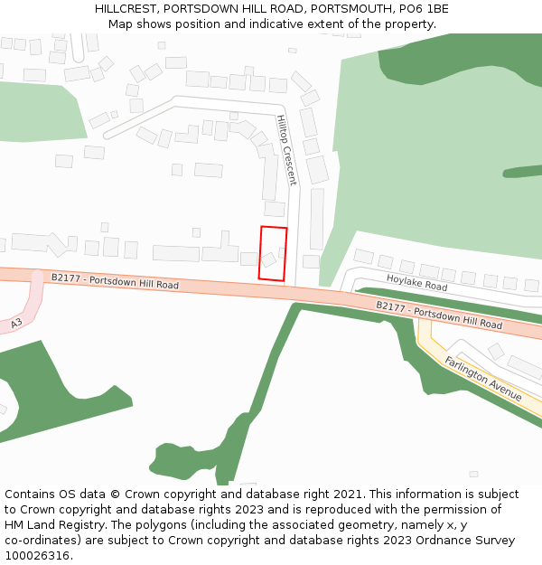 HILLCREST, PORTSDOWN HILL ROAD, PORTSMOUTH, PO6 1BE: Location map and indicative extent of plot