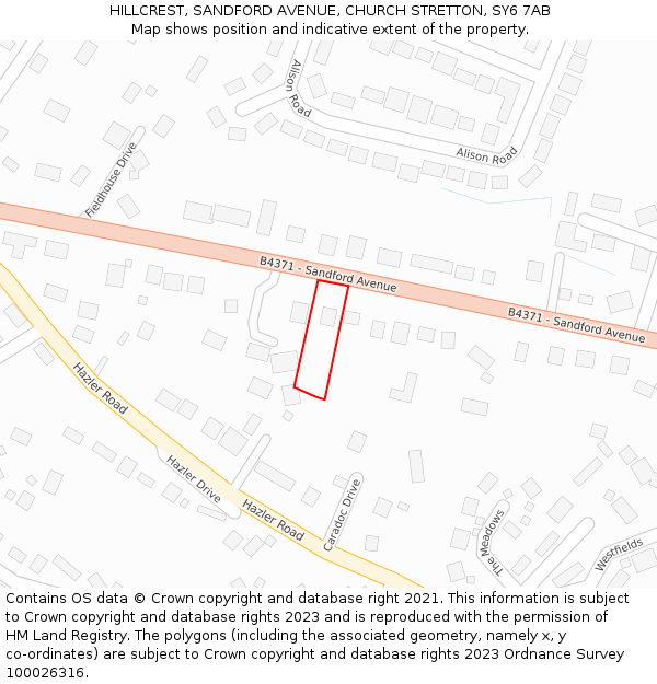 HILLCREST, SANDFORD AVENUE, CHURCH STRETTON, SY6 7AB: Location map and indicative extent of plot