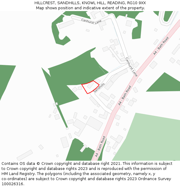 HILLCREST, SANDHILLS, KNOWL HILL, READING, RG10 9XX: Location map and indicative extent of plot